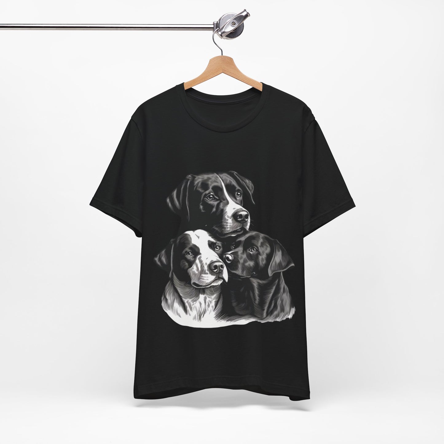 "Trendy Black & White Dog Lover T-Shirt 🐾 – Cute Trio Dog Design | Perfect Gift for Dog Owners & Puppy Enthusiasts"