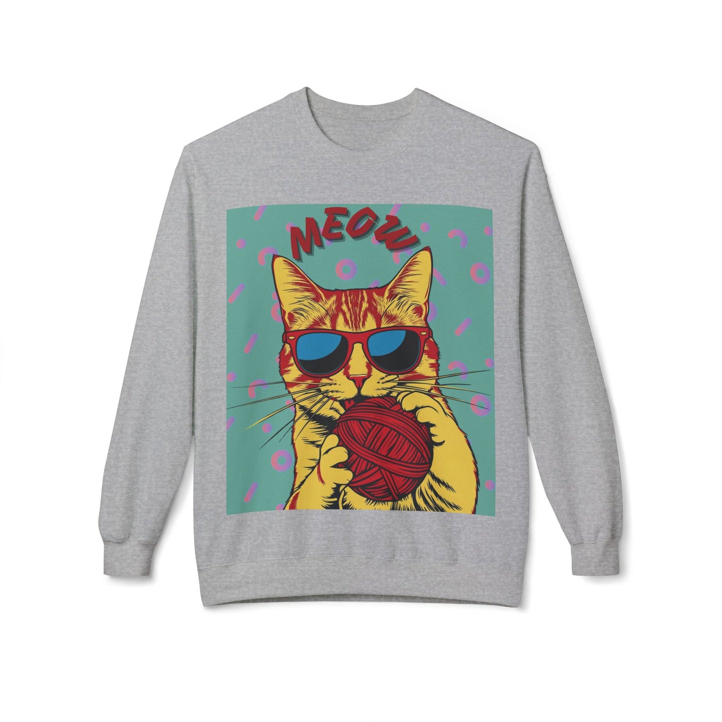 Cool Cat Fleece Crewneck Sweatshirt - Fun and Comfy Gift for Cat Lovers