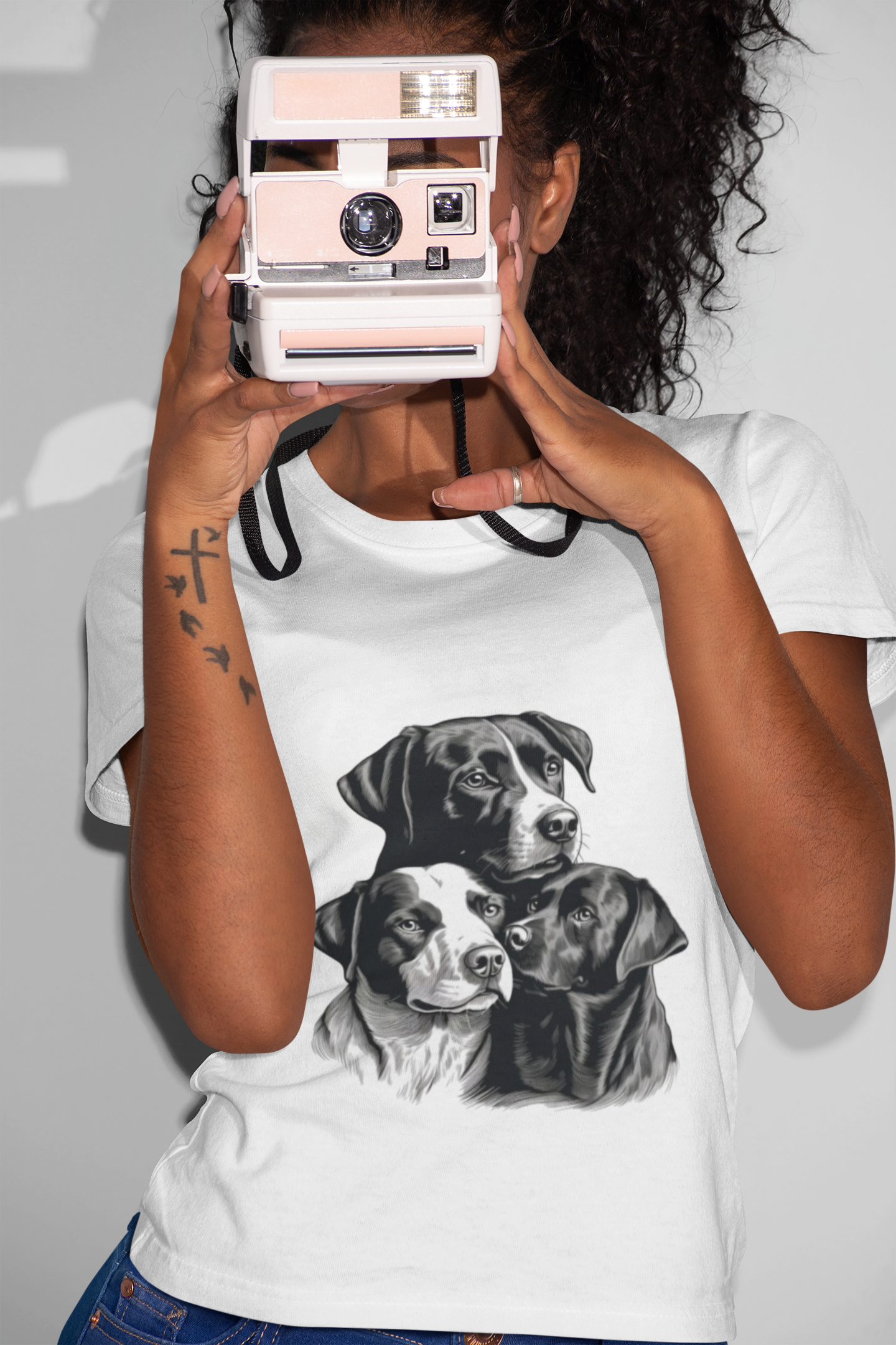 "Trendy Black & White Dog Lover T-Shirt 🐾 – Cute Trio Dog Design | Perfect Gift for Dog Owners & Puppy Enthusiasts"