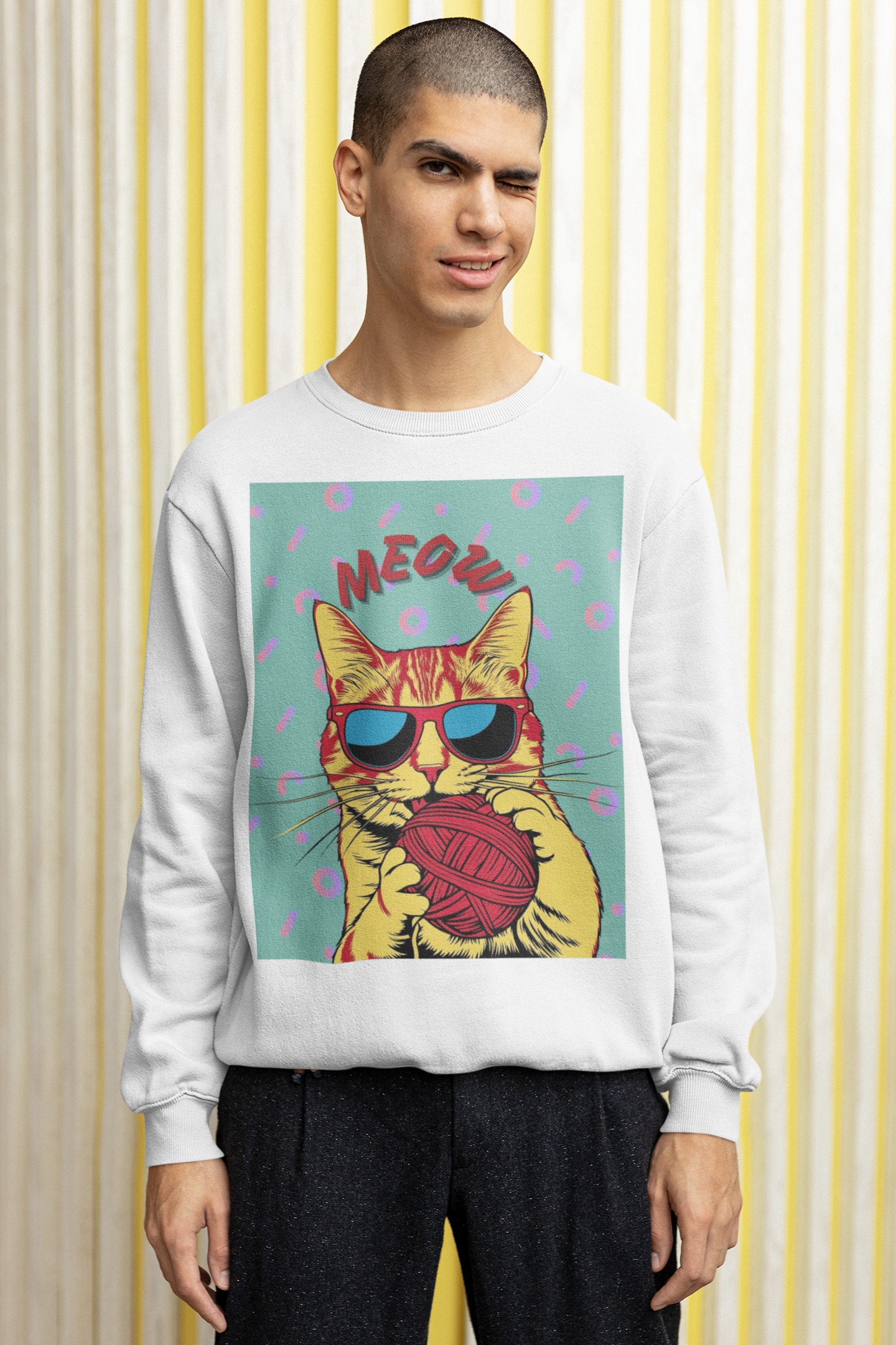 Cool Cat Fleece Crewneck Sweatshirt - Fun and Comfy Gift for Cat Lovers