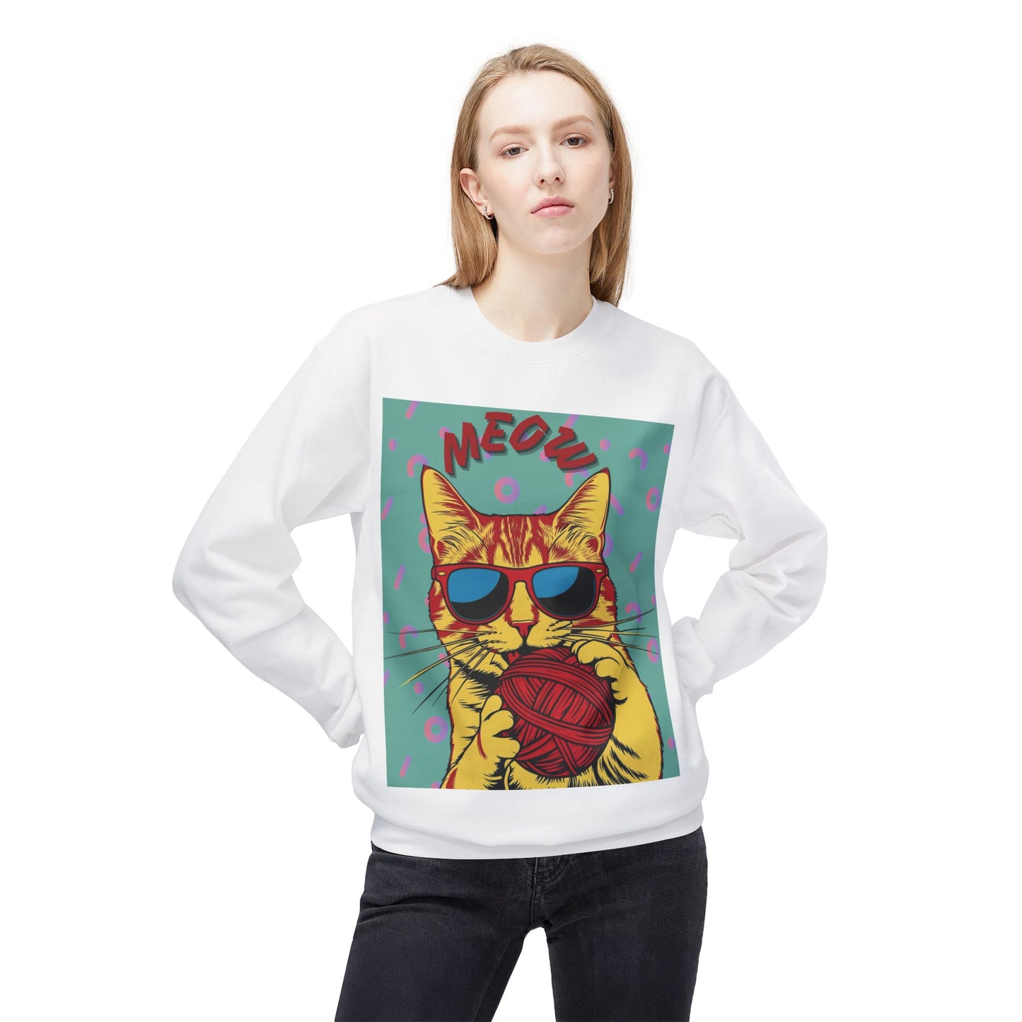 Cool Cat Fleece Crewneck Sweatshirt - Fun and Comfy Gift for Cat Lovers